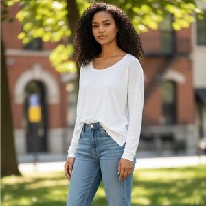 NWT Grey State Women's White 100% Cotton Knit Long Sleeve Shirt Size 0 (XS)